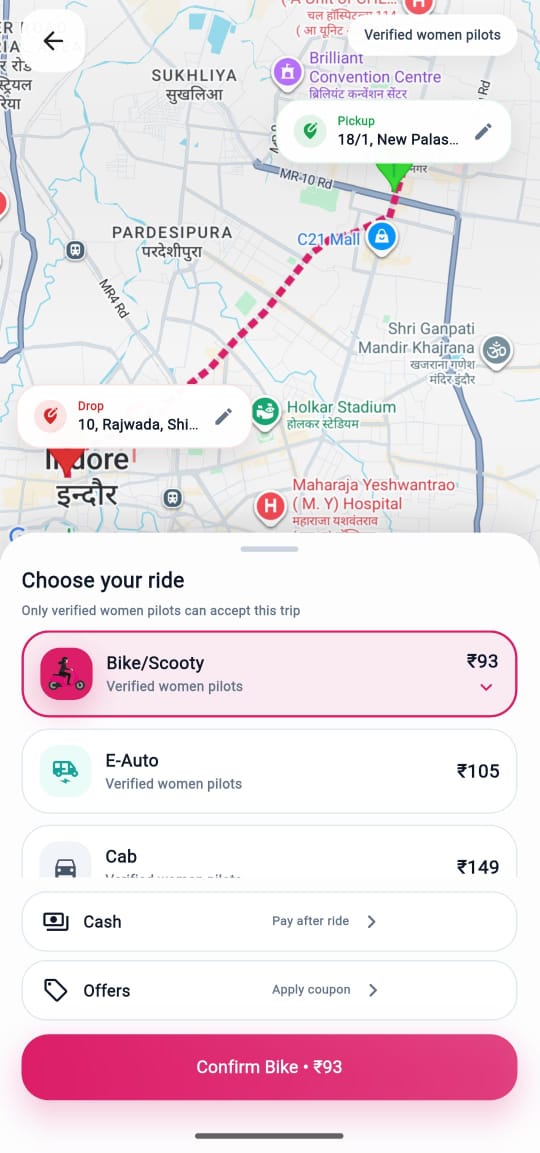 Passenger ride selection preview