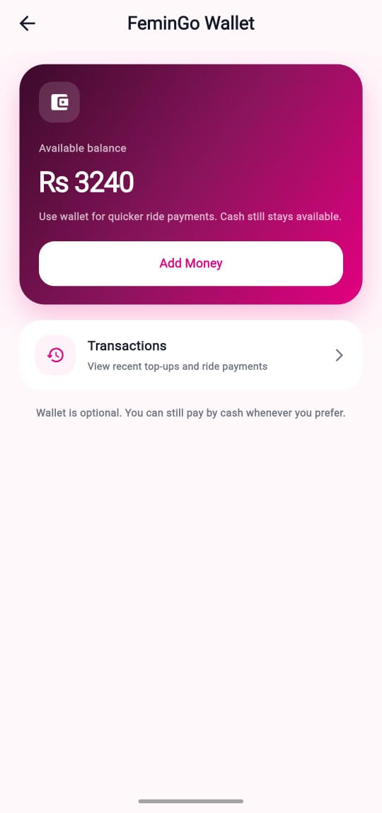 Passenger wallet preview