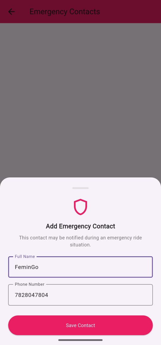 Emergency contact setup preview